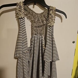 Juniors Large Belle Du Jour Sleeveless Cardigan Vest Stripe Floral Straps